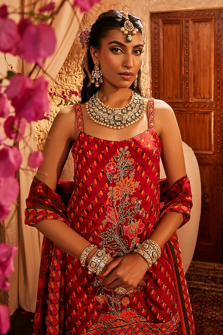 Red Silk Wedding Sharara Set by The Royaleum Atelier at Pernia's Pop Up Shop