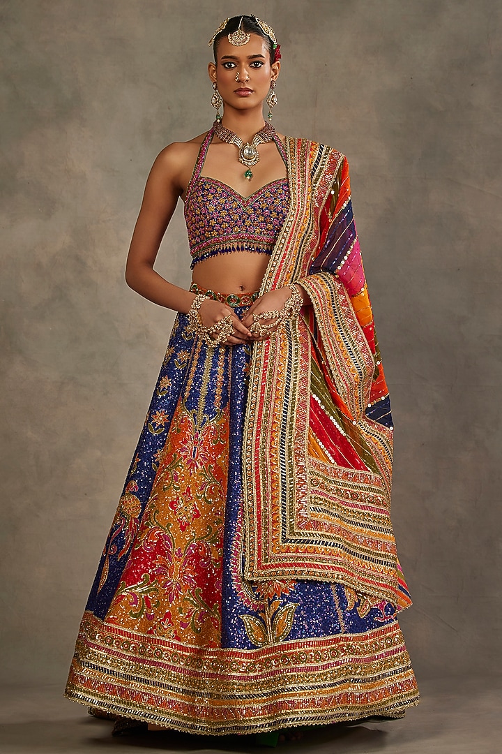 Multi-Colored Silk Hand Embroidered Bridal Lehenga Set by The Royaleum Atelier at Pernia's Pop Up Shop