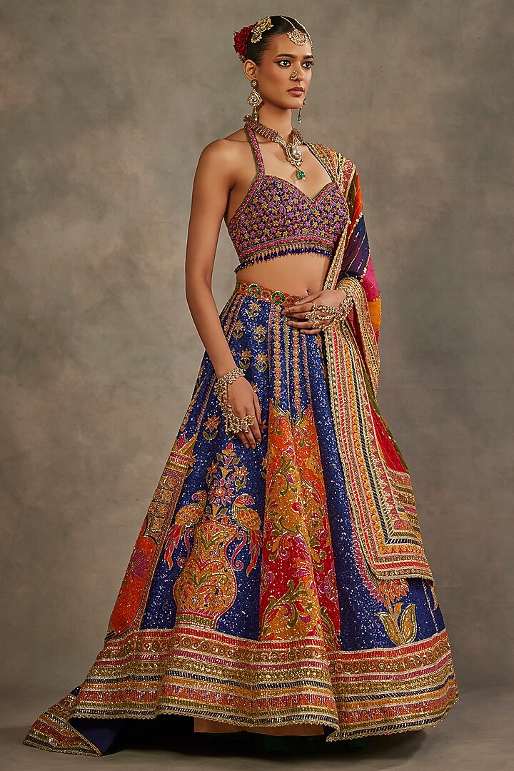 Multi-Colored Silk Hand Embroidered Bridal Lehenga Set by The Royaleum Atelier at Pernia's Pop Up Shop