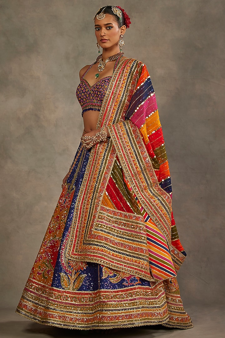 Multi-Colored Silk Hand Embroidered Bridal Lehenga Set by The Royaleum Atelier at Pernia's Pop Up Shop