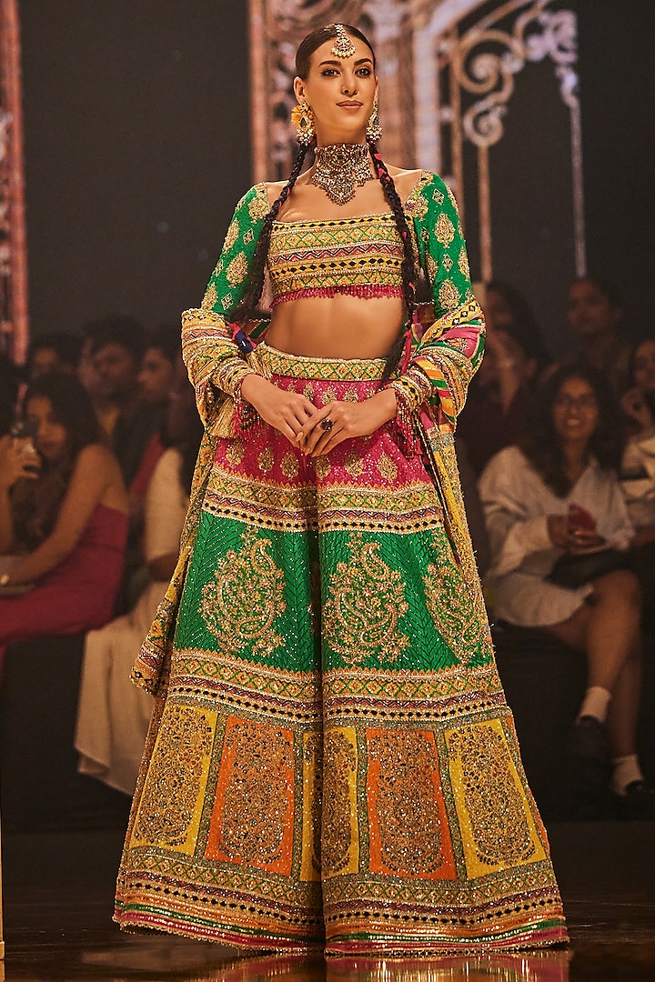 Multi-Colored Silk Hand Embroidered Bridal Lehenga Set by The Royaleum Atelier at Pernia's Pop Up Shop