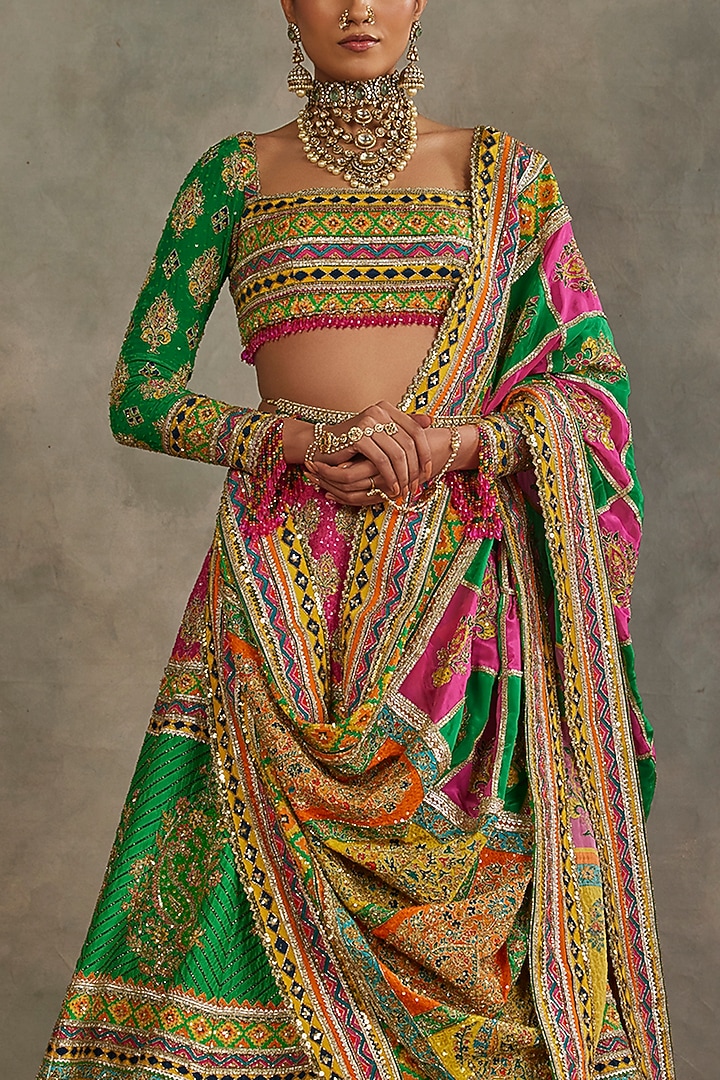 Multi-Colored Silk Hand Embroidered Bridal Lehenga Set by The Royaleum Atelier at Pernia's Pop Up Shop
