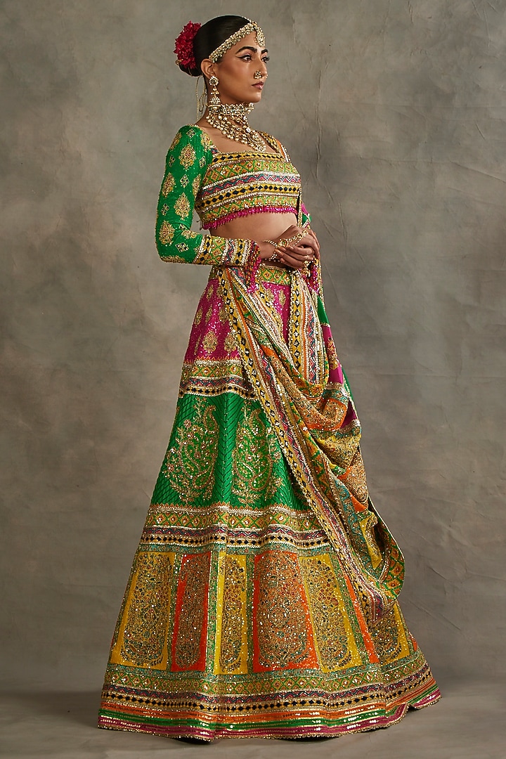 Multi-Colored Silk Hand Embroidered Bridal Lehenga Set by The Royaleum Atelier at Pernia's Pop Up Shop