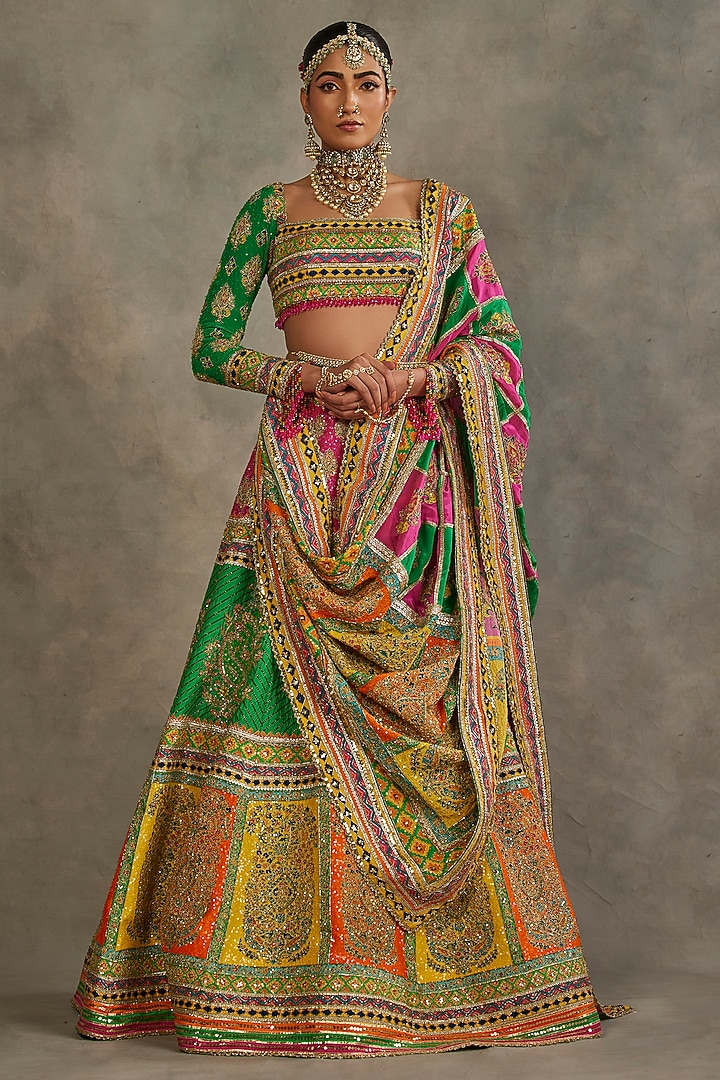 Multi-Colored Silk Hand Embroidered Bridal Lehenga Set by The Royaleum Atelier at Pernia's Pop Up Shop