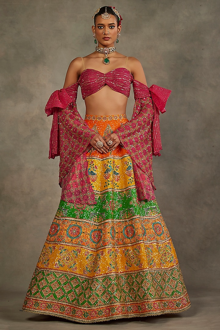 Multi-Colored Silk Hand Embroidered Bridal Lehenga Set by The Royaleum Atelier at Pernia's Pop Up Shop
