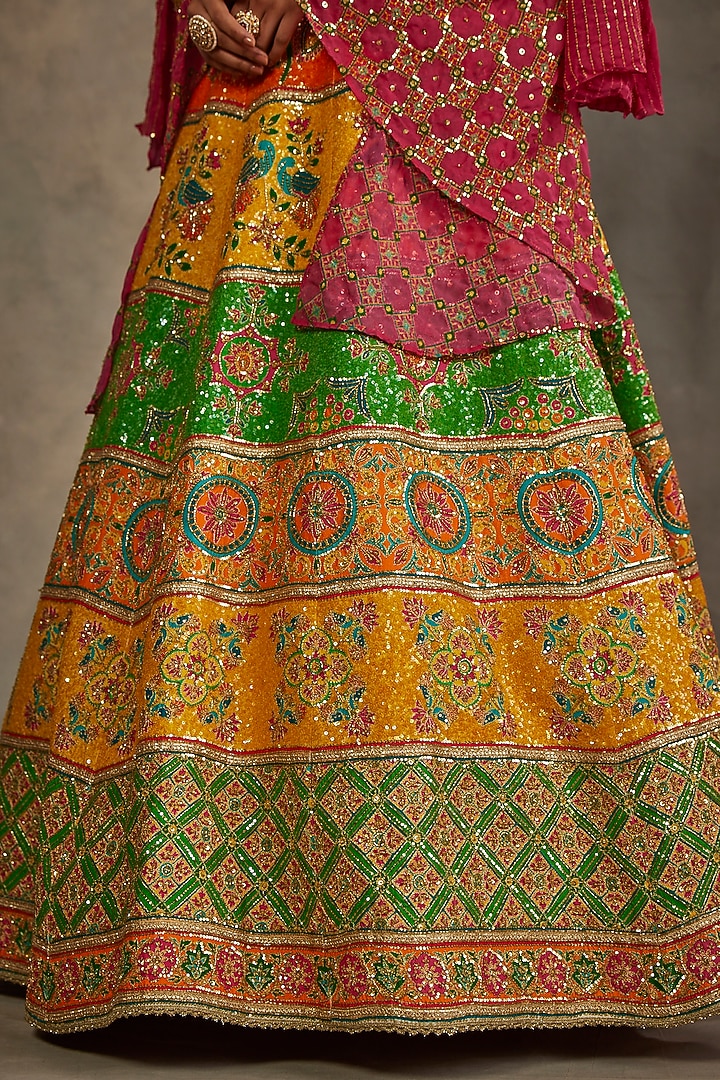 Multi-Colored Silk Hand Embroidered Bridal Lehenga Set by The Royaleum Atelier at Pernia's Pop Up Shop