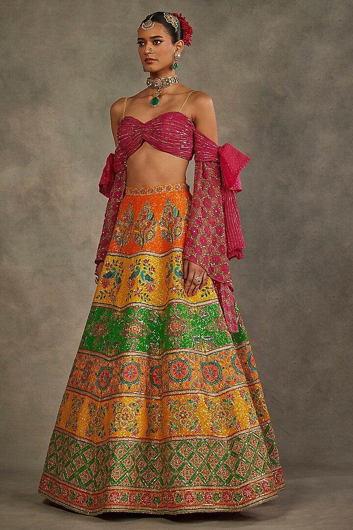 Multi-Colored Silk Hand Embroidered Bridal Lehenga Set by The Royaleum Atelier at Pernia's Pop Up Shop