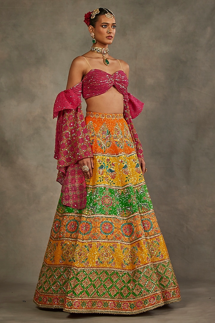 Multi-Colored Silk Hand Embroidered Bridal Lehenga Set by The Royaleum Atelier at Pernia's Pop Up Shop