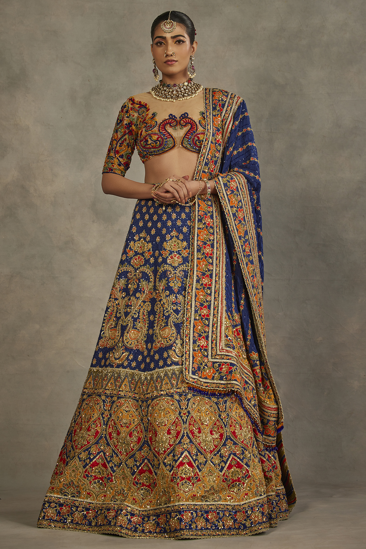 Multi-Colored Upada Hand Embroidered Bridal Lehenga Set by The Royaleum Atelier at Pernia's Pop Up Shop