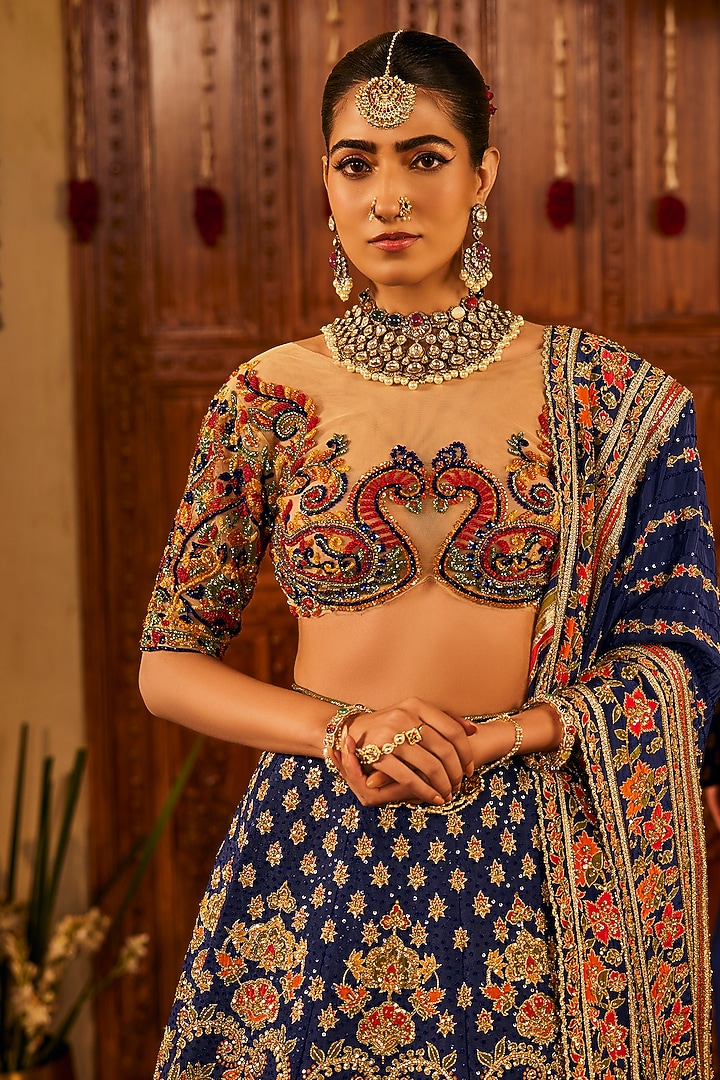 Multi-Colored Upada Hand Embroidered Bridal Lehenga Set by The Royaleum Atelier at Pernia's Pop Up Shop