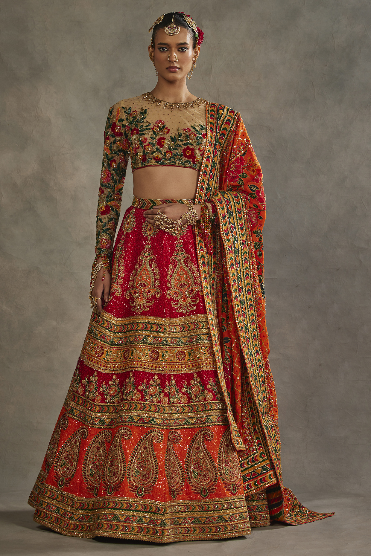 Multi-Colored Upada Hand Embroidered Bridal Lehenga Set by The Royaleum Atelier at Pernia's Pop Up Shop