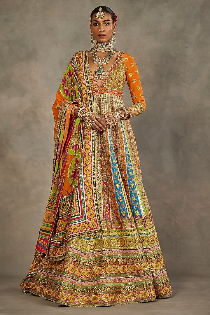 Multi-Colored Silk Hand Embroidered Bridal Anarkali Set by The Royaleum Atelier at Pernia's Pop Up Shop