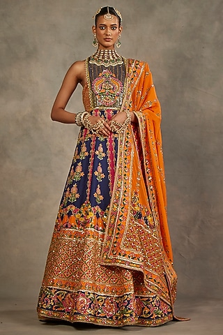 Multi-Colored Silk Hand Embroidered Anarkali Set by The Royaleum Atelier