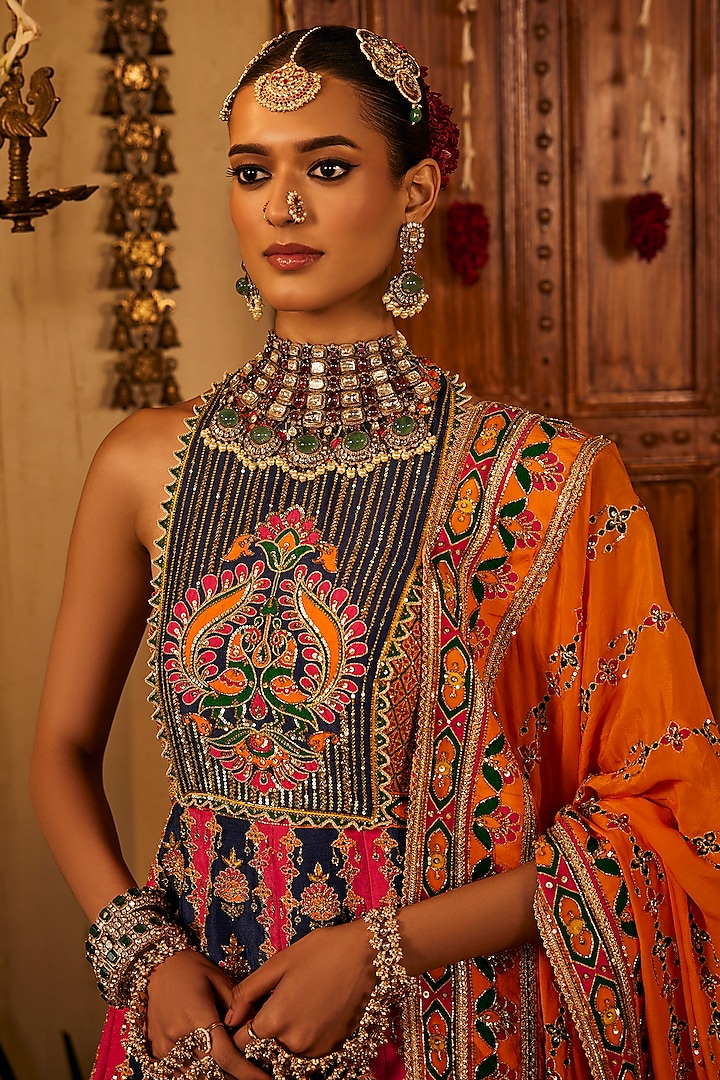 Multi-Colored Silk Hand Embroidered Bridal Anarkali Set by The Royaleum Atelier at Pernia's Pop Up Shop