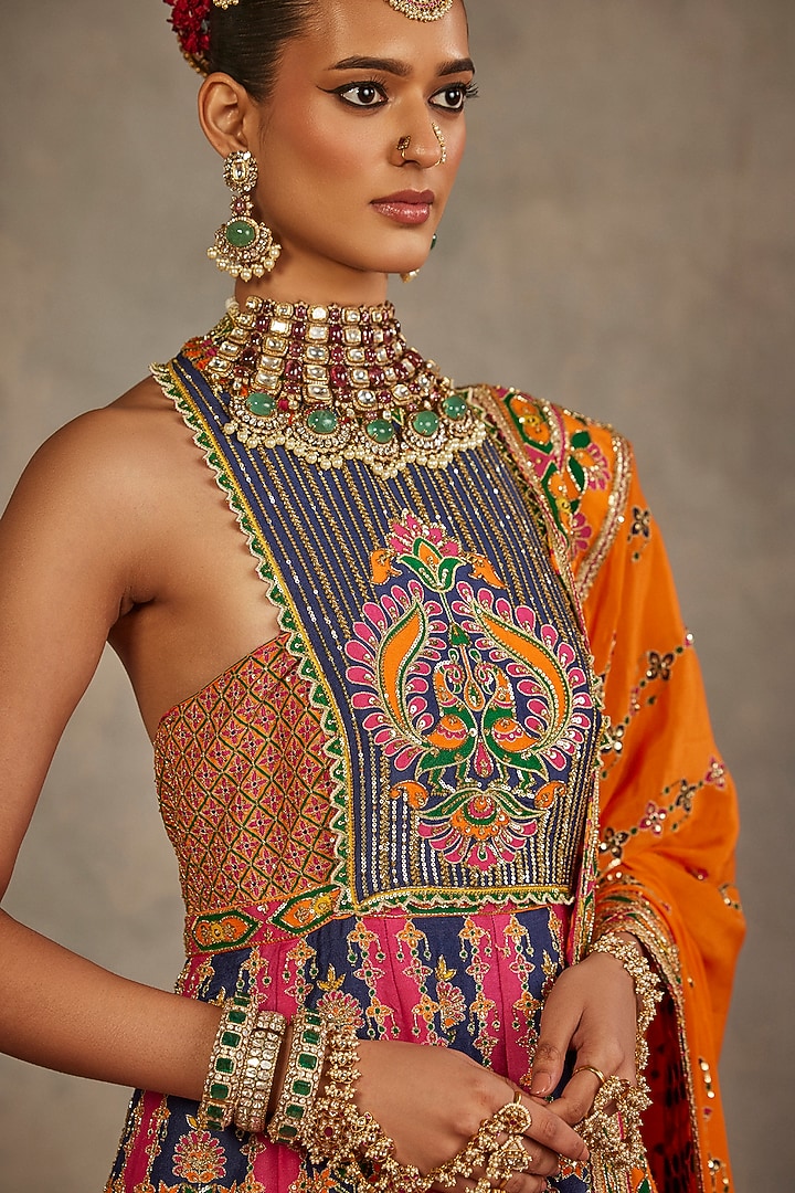 Multi-Colored Silk Hand Embroidered Bridal Anarkali Set by The Royaleum Atelier at Pernia's Pop Up Shop