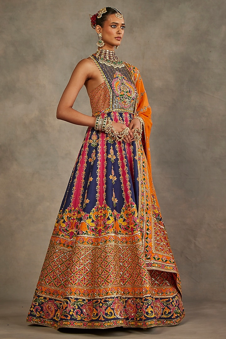 Multi-Colored Silk Hand Embroidered Bridal Anarkali Set by The Royaleum Atelier at Pernia's Pop Up Shop