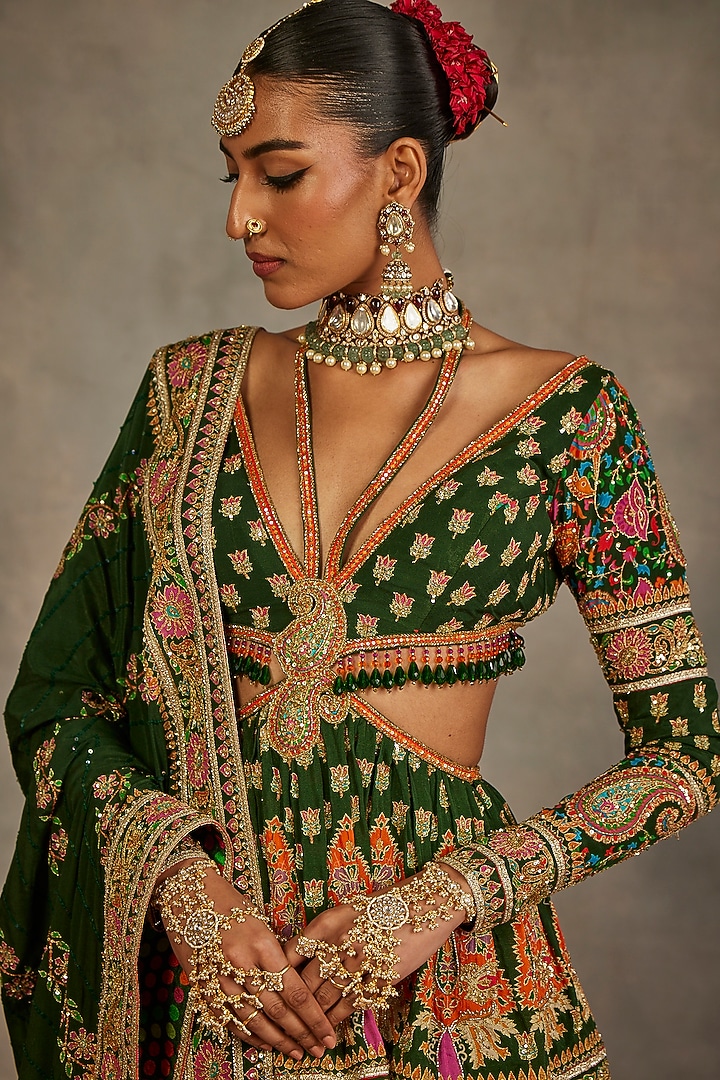 Green Silk Hand Embroidered Gharara Set by The Royaleum Atelier at Pernia's Pop Up Shop