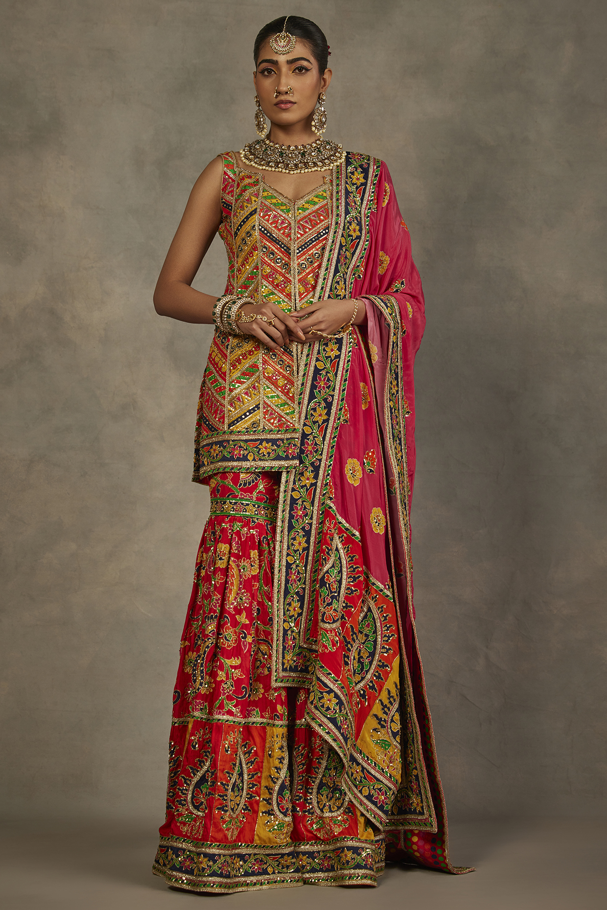 Multi-Colored Silk Hand Embroidered Gharara Set by The Royaleum Atelier at Pernia's Pop Up Shop