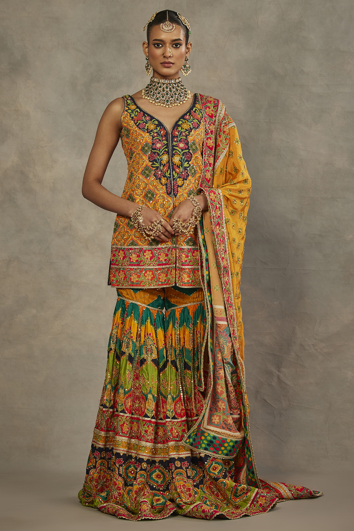 Multi-Colored Silk Hand Embroidered Gharara Set by The Royaleum Atelier at Pernia's Pop Up Shop