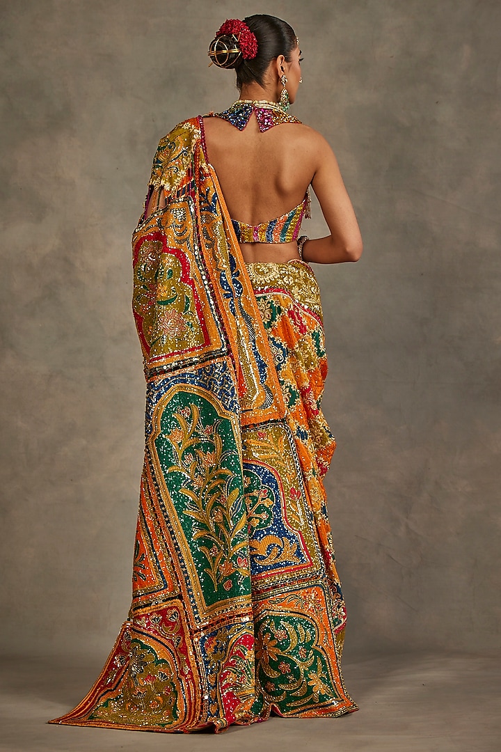 Yellow Paper Crepe Silk Handwork Sequins Designer Saree main image 1