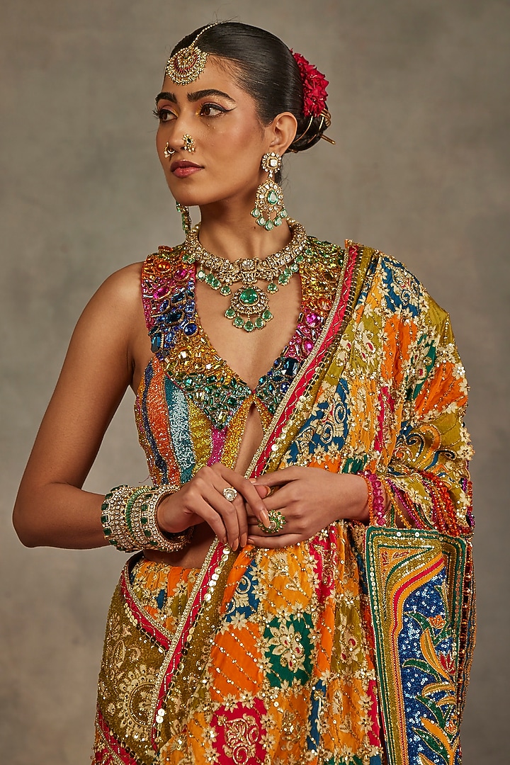 Multi-Colored Crepe Silk Sequins Hand Embroidered Bridal Saree Set by The Royaleum Atelier at Pernia's Pop Up Shop
