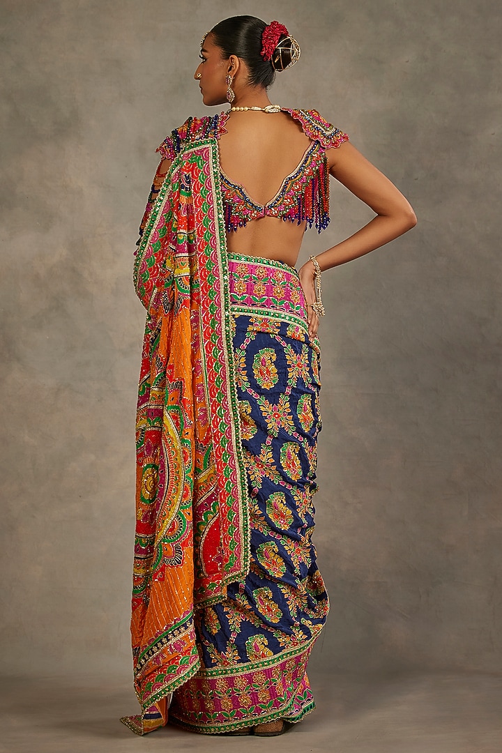 Multi-Colored Crepe Silk Hand Embroidered Bridal Saree Set by The Royaleum Atelier at Pernia's Pop Up Shop