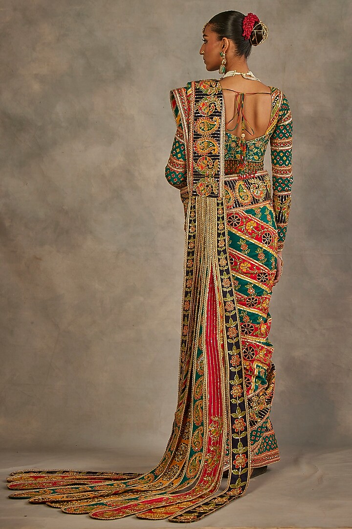 Multi-Colored Crepe Silk Hand Embroidered Bridal Saree Set by The Royaleum Atelier at Pernia's Pop Up Shop