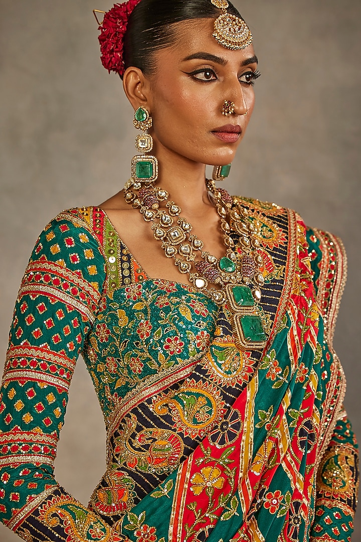 Multi-Colored Crepe Silk Hand Embroidered Bridal Saree Set by The Royaleum Atelier at Pernia's Pop Up Shop