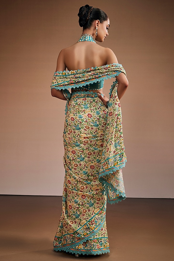 Multi-Colored Silk Floral Printed Party Wear Saree Set by The Royaleum Atelier at Pernia's Pop Up Shop