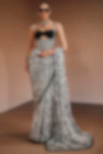 Black & White Silk Printed Wedding Saree Set by The Royaleum Atelier at Pernia's Pop Up Shop