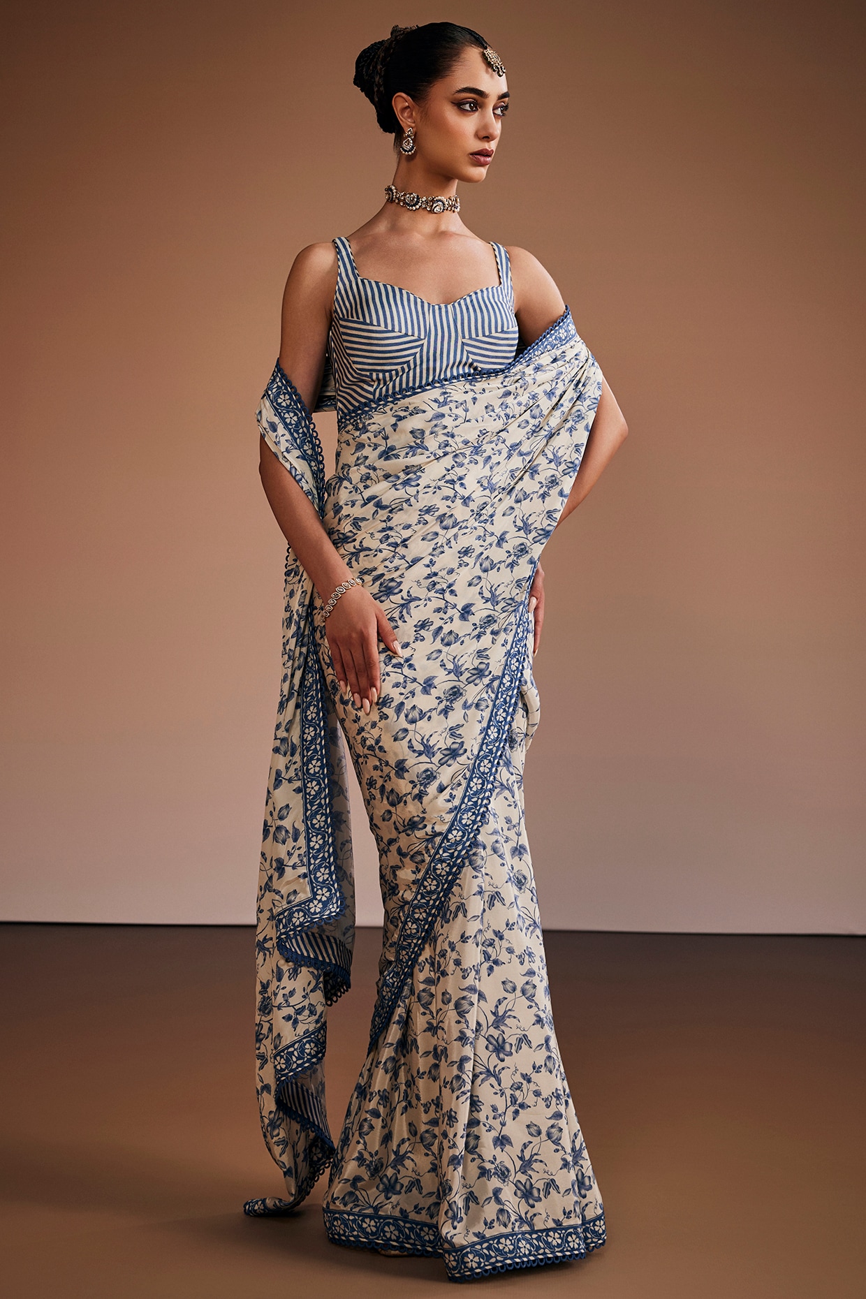 The Royaleum Atelier Multi-Colored Silk Floral Printed Saree Set