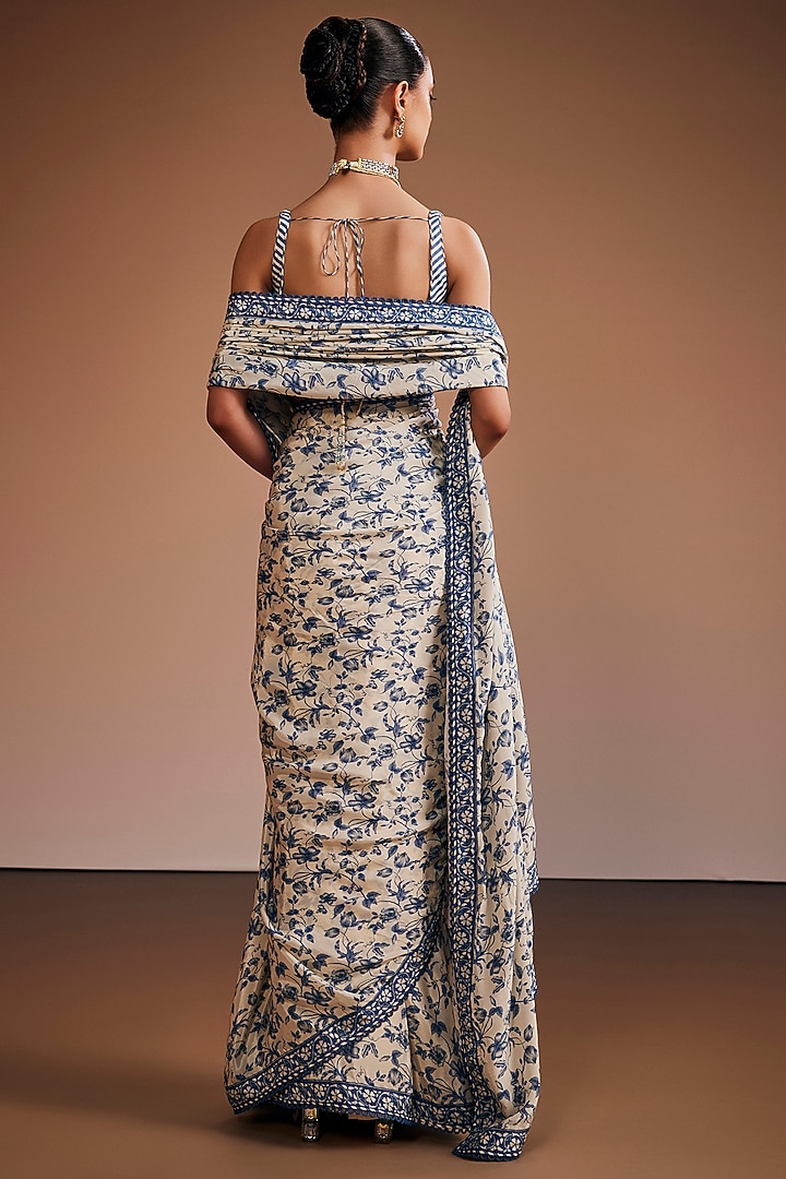 Multi-Colored Silk Floral Printed Party Wear Saree Set by The Royaleum Atelier at Pernia's Pop Up Shop