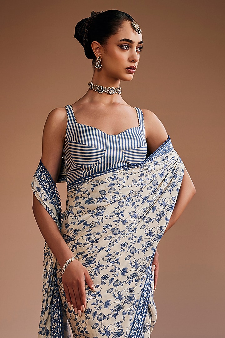 Multi-Colored Silk Floral Printed Party Wear Saree Set by The Royaleum Atelier at Pernia's Pop Up Shop