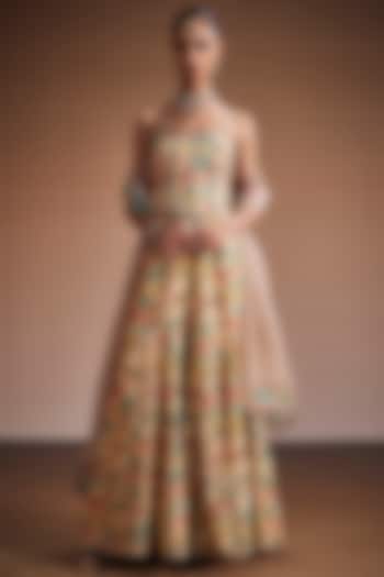 Cream Silk Floral Printed Party Wear Sharara Set by The Royaleum Atelier at Pernia's Pop Up Shop