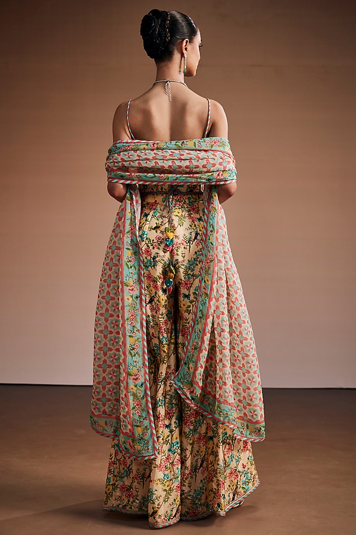 Cream Silk Floral Printed Party Wear Sharara Set by The Royaleum Atelier at Pernia's Pop Up Shop