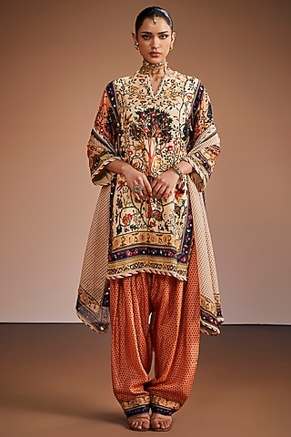 Ivory Silk Motifs Printed Kurta Set by The Royaleum Atelier