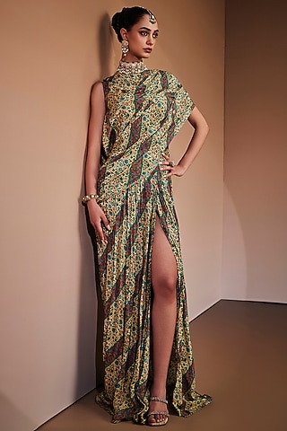 Multi-Colored Silk Printed Gown by The Royaleum Atelier