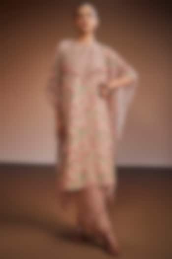 Carnation Pink & Ivory Silk Floral Printed Kaftan Set by The Royaleum Atelier at Pernia's Pop Up Shop