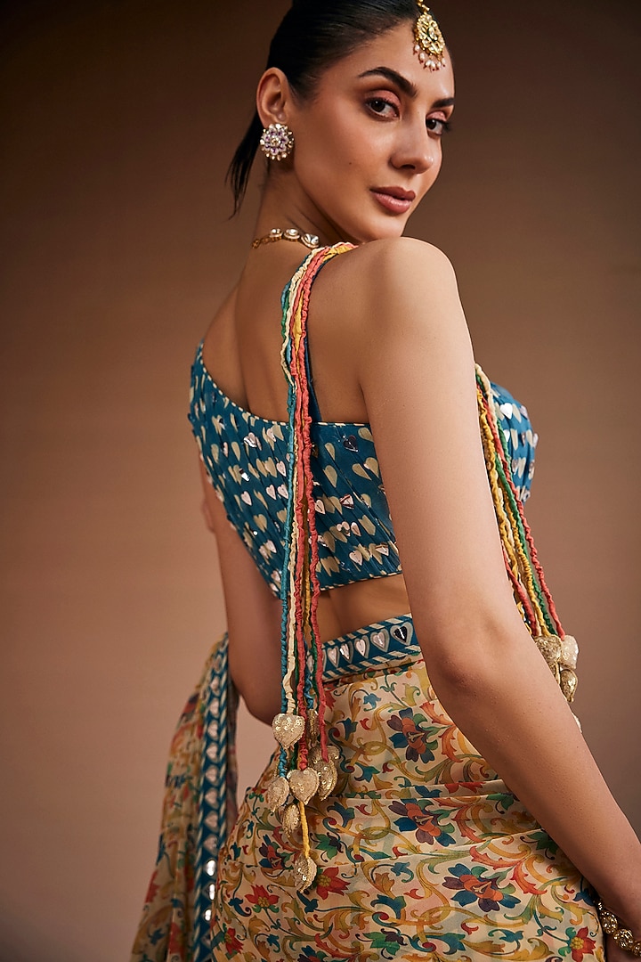 Warm Grey Silk Floral Printed Wedding Saree Set by The Royaleum Atelier at Pernia's Pop Up Shop