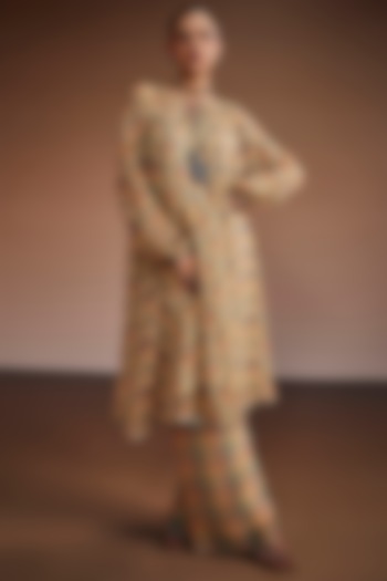 Warm Grey Silk Floral Printed Kaftan Set by The Royaleum Atelier at Pernia's Pop Up Shop