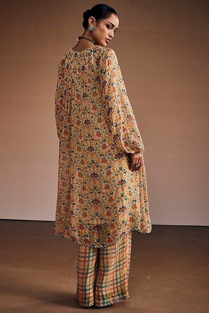 Warm Grey Silk Floral Printed Kaftan Set by The Royaleum Atelier at Pernia's Pop Up Shop