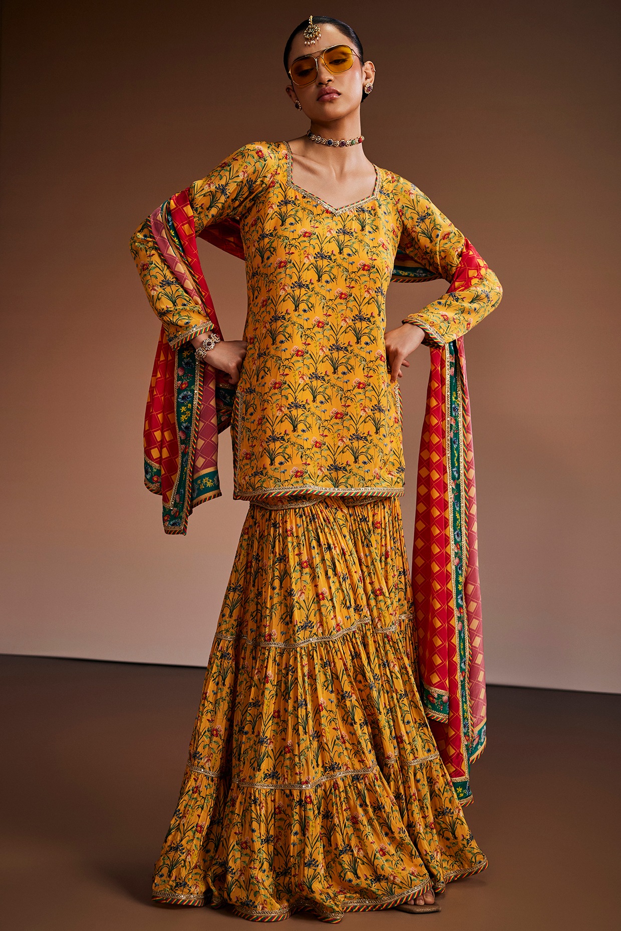 The Royaleum Atelier Yellow Silk Floral Printed Kurta Set