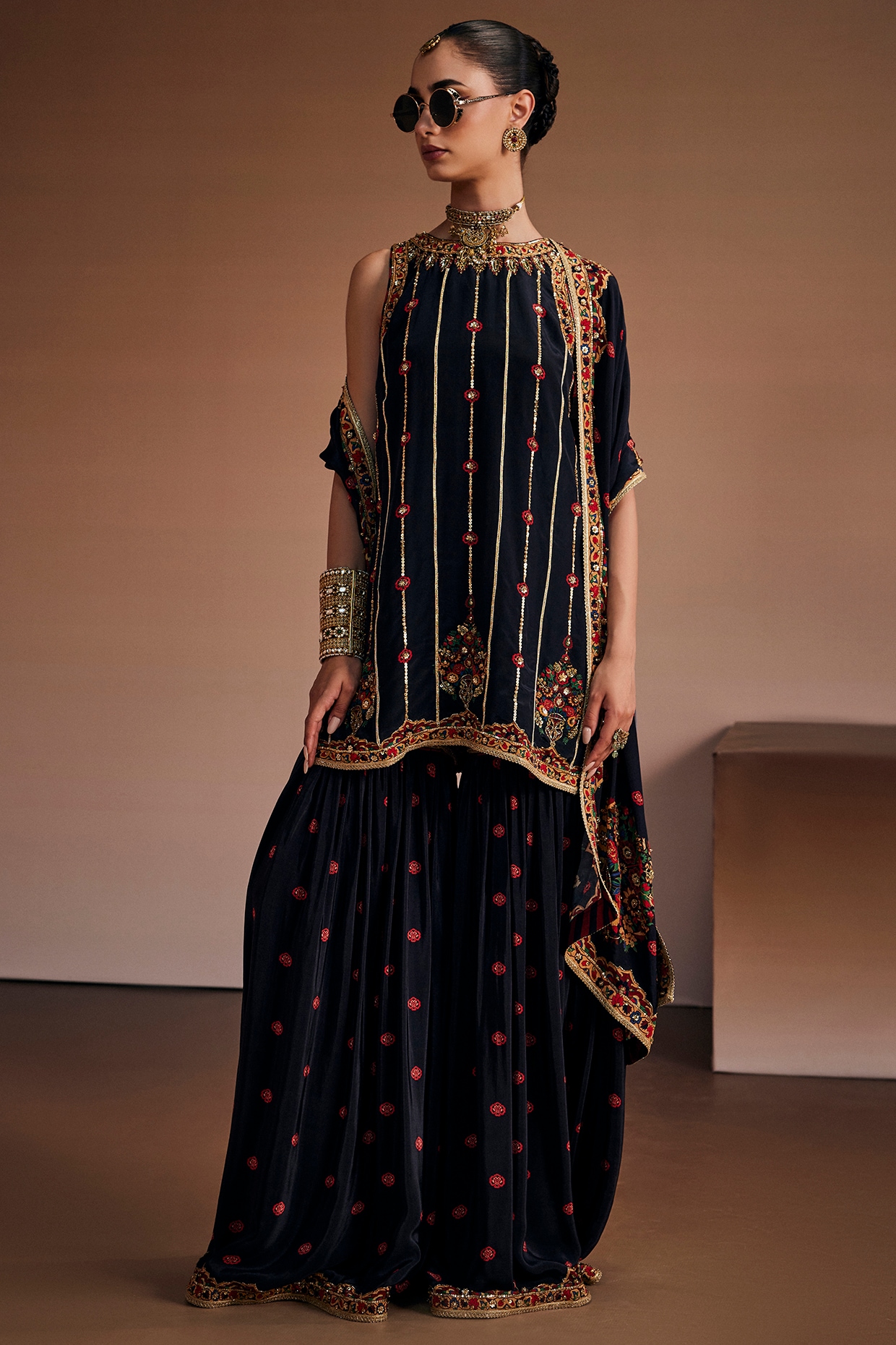 The Royaleum Atelier Noir Black Silk Sharara Set