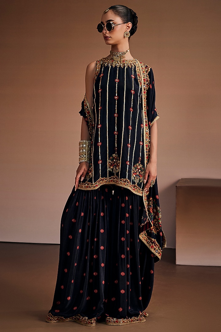 Noir Black Silk Wedding Sharara Set by The Royaleum Atelier at Pernia's Pop Up Shop