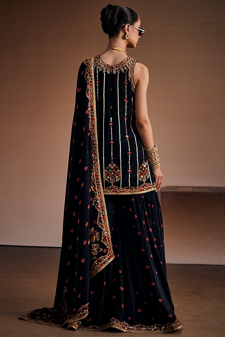 Noir Black Silk Wedding Sharara Set by The Royaleum Atelier at Pernia's Pop Up Shop