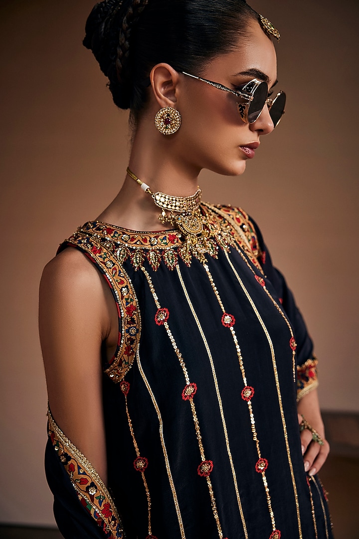 Noir Black Silk Wedding Sharara Set by The Royaleum Atelier at Pernia's Pop Up Shop