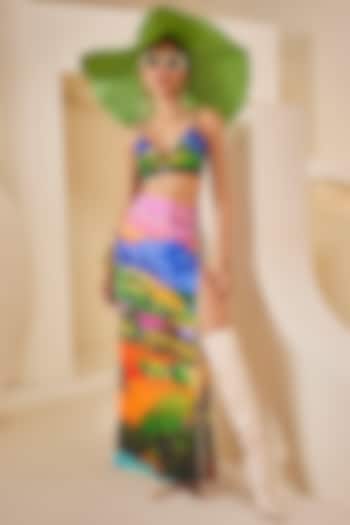 Multi-Colored Silk Printed Maxi Skirt Set by The Royaleum Atelier