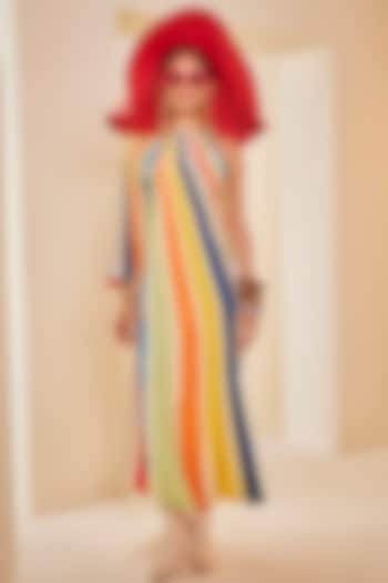 Multi-Colored Silk Rainbow Striped One-Shoulder Dress by The Royaleum Atelier at Pernia's Pop Up Shop