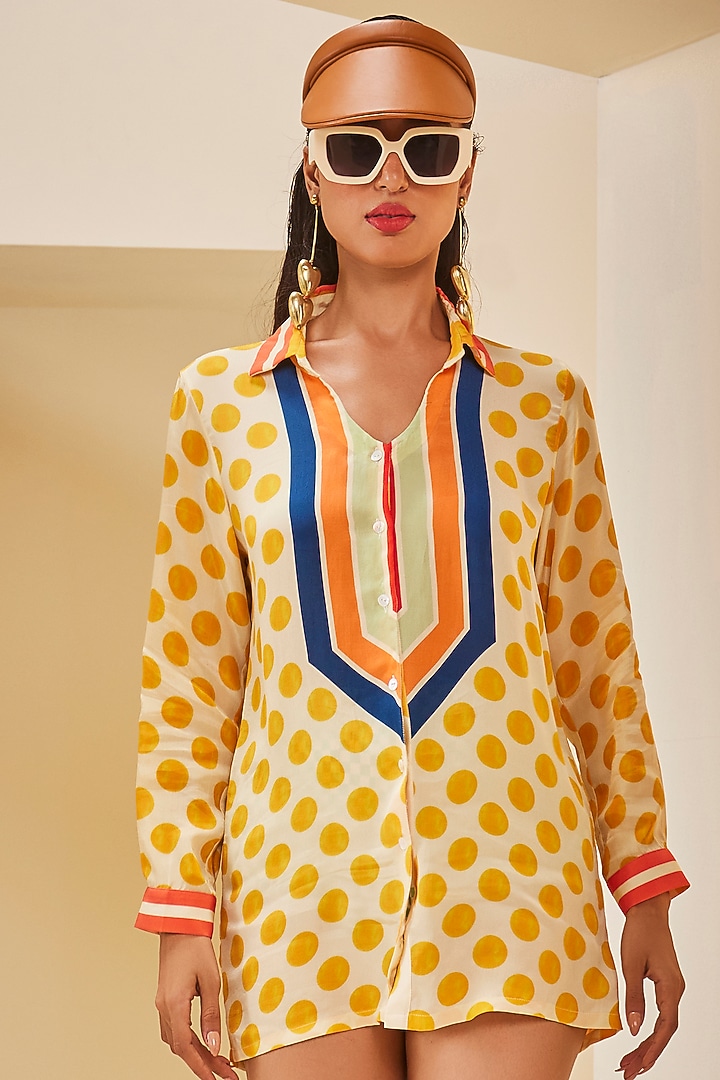 Yellow Silk Polka Dot Summer Shirt Dress by The Royaleum Atelier at Pernia's Pop Up Shop
