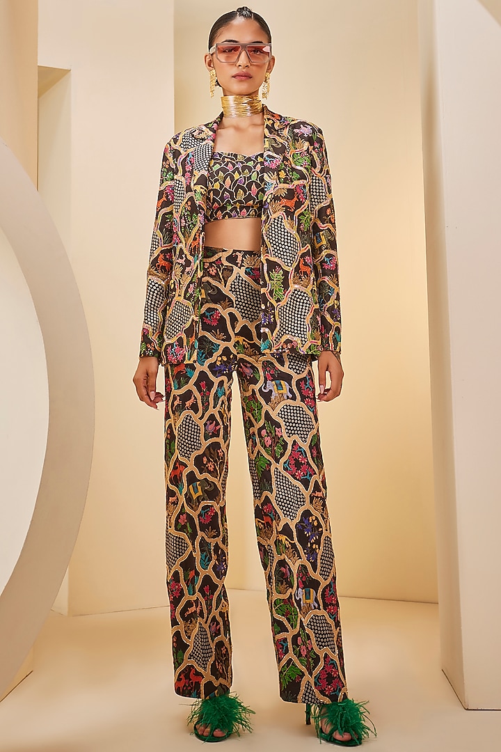 Multi-Colored Silk Animal Printed Blazer Set by The Royaleum Atelier at Pernia's Pop Up Shop